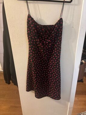Black Slip Dress with Red Floral Print